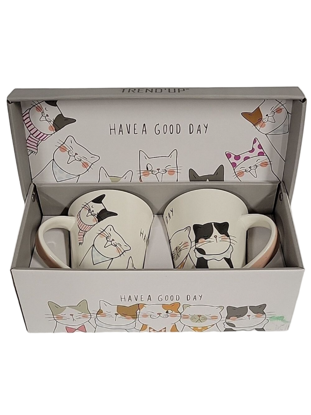 Trend Up Set of (2) Cat Themed Mugs In Cat Themed Box, Have a Good Day, France